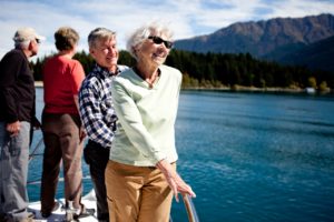 Front viewing deck on Million Dollar Lake Cruise in Queenstown, New Zealand.